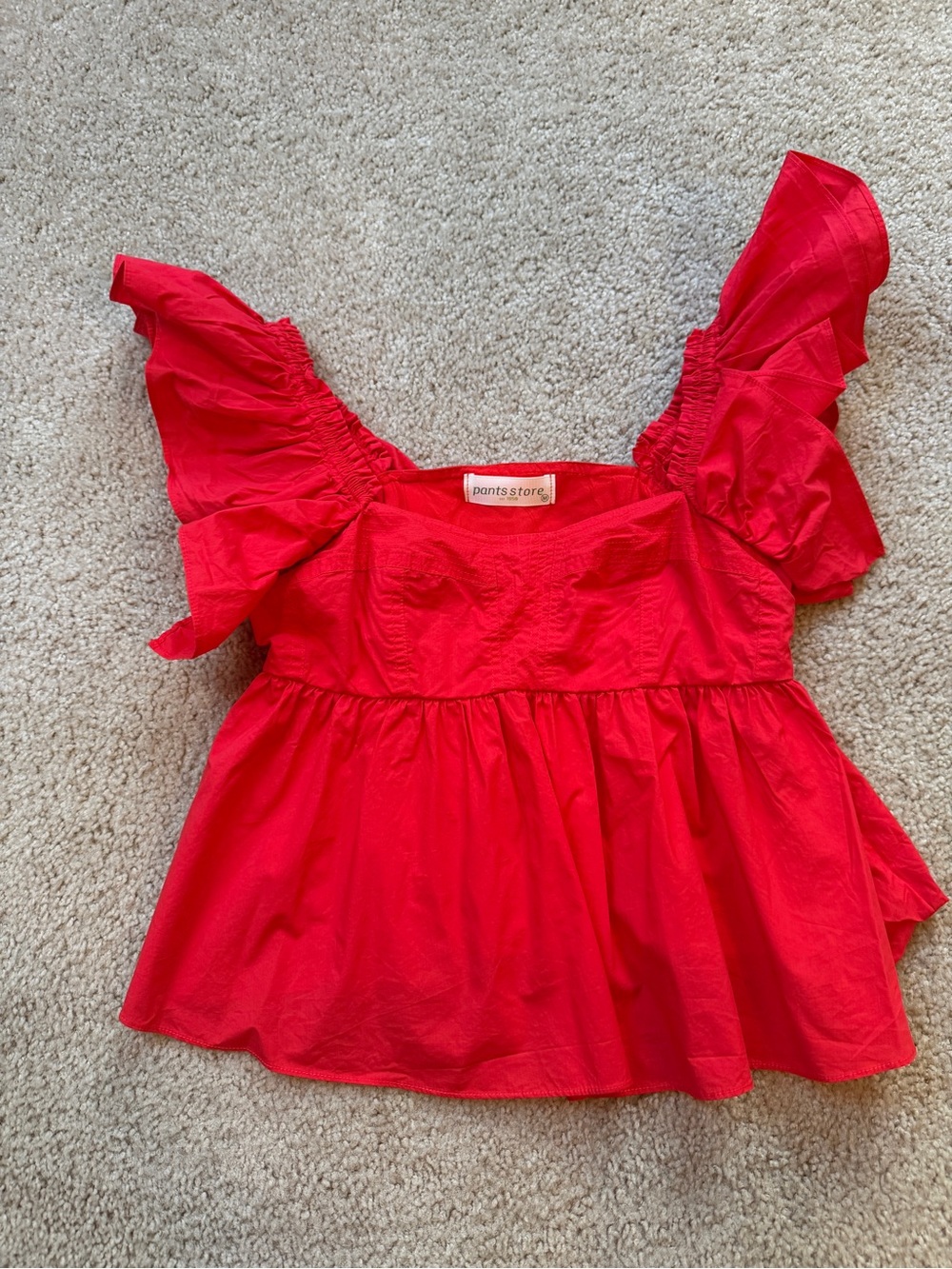 The Pants Store Red Ruffle Sleeve Peplum Top